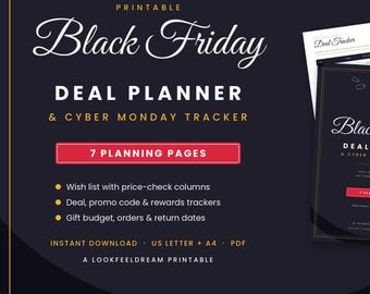 Black Friday Planner Printable, Cyber Monday Tracker, Deal Tracker, Price Tracker, Gift Budget, Return Tracker, Shopping Planner, Letter A4