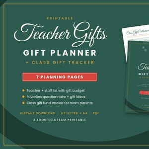 Planificador de regalos para profesores (imprimible), registro de regalos para la clase, cuestionario de regalos favoritos del profesor, ideas para regalos, delegado de clase, PDF tamaño carta A4