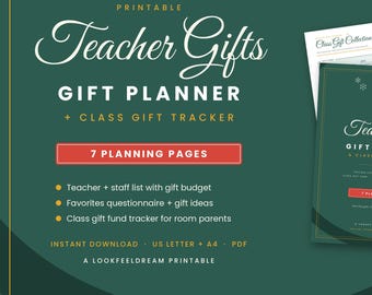 Teacher Gift Planner Printable, Class Gift Collection Tracker, Teacher Favorites Questionnaire, Gift Ideas, Room Parent, Letter A4 PDF