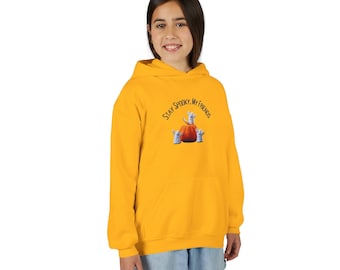 Moletom infantil "Stay Spooky My Friends", moletom divertido de Halloween para jovens, blusa de moletom fofa de fantasma, moletom aconchegante para "Doces ou Travessuras", presente de outono