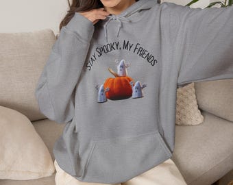 Moletom "Stay Spooky My Friends", Moletom de Halloween, Moletom Divertido de Halloween, Moletom Fantasma Fofo, Presente de Outono para Ela/Ele