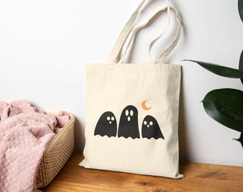 Bolsa Tote Boo Crew, Bolsa de Lona com Três Fantasmas para o Halloween, Bolsa Fofa de Halloween, Bolsa para Doces ou Travessuras, Presente de Halloween para o Outono