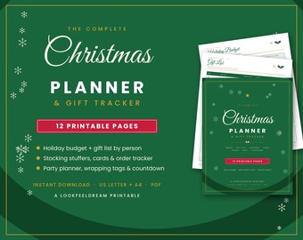 Planejador de Natal em PDF para imprimir, Controle de orçamento de fim de ano, Lista de presentes de Natal, Lista de lembrancinhas, Controle de cartões, Pacote nos tamanhos Carta e A4.