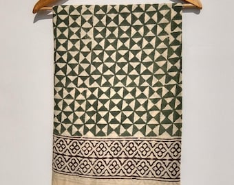 Block Print  Green Pareo Soft organic cotton Beach Coverup Boho chic Beach wrap Holiday scarf Resort wear Gift for her