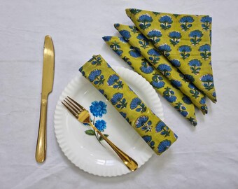 Floral Indian Block Print Napkins, Cotton Dinning Table Daily Use Napkins,Wedding Event Home Party Napkin
