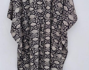 Floral Block Print Cotton Kaftan: Lightweight Summer Dress