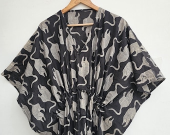 Block Print Cotton Kaftan Dress: Boho Resort Wear