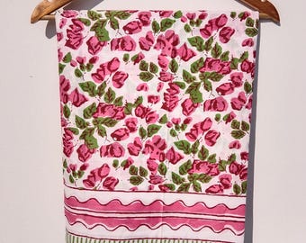 Block Print Sarong Pink & Green floral Pareo Beach Coverup Soft 100% organic cotton  sarong Beach Wrap Holiday Scarf Beach Wear