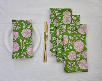 100 Pcs Hand Block Printed Napkin 100% Cotton Cloth Napkins ,Hand Printed Cotton Napkins: Floral Block Print, Boho Table Decor