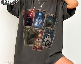 Camiseta retro de Star Wars Tarot Comfort Colors, gráfico de arte celestial místico, camiseta Jedi vintage de colores descoloridos, regalo para viaje familiar a Galaxy Edge
