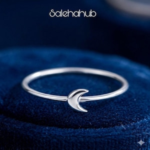 Anillo minimalista de plata de ley con forma de media luna / Joyería delicada celestial
