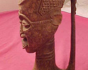 Vintage African Carved Hardwood Sorcerer Vessel - c. 1900, 12.5"