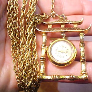 Gift Baroness 17 Jewel Watch Pendant Necklace 52&quot; chain working Vintage 90s Sale