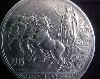 1915 Italian Silver 2 Lira Coin - Vittorio Emanuele III - Vintage .834 Silver