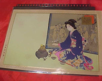 Vintage Japanese Woodblock Print: Geisha Tea Ceremony, 1910
