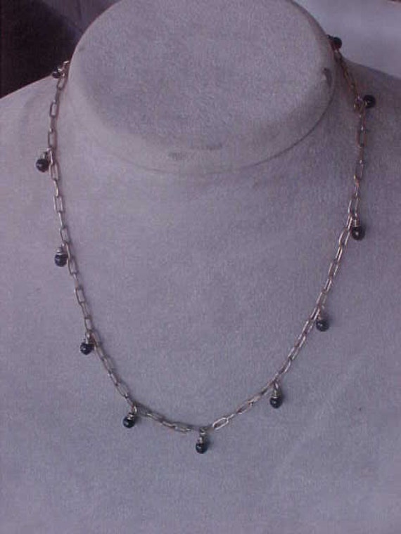 Gift Sterling Silver Black Onyx Bead Necklace 14" 