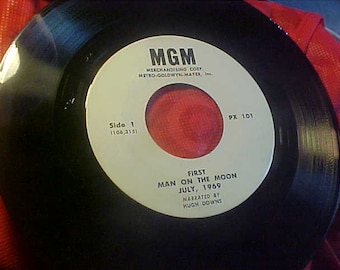 First Man on the Moon 45 RPM Vinyl Record - 1969 MGM Narrated by Hugh Downs