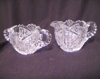 Vintage Libbey Cut Crystal Cream and Sugar Set - ABP Deep Cut