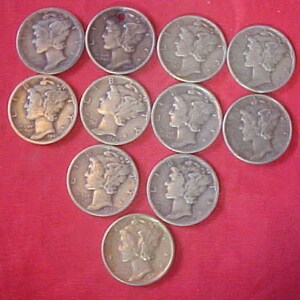 Mercury Dimes Lot of 11 1918 to 1945 Some XF Vintage 40s Silver Sale