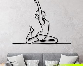 Minimal Yoga Metal Wall Art, Abstract Modern Woman Line Silhouette Decor