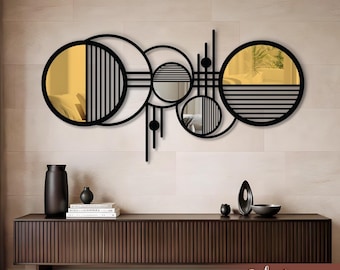 Geometric Plexiglass Mirror & Metal Wall Art, Modern Wall Decor with Mirrors, Abstract Circle Sculpture