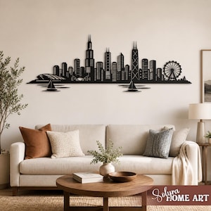 Large Chicago Skyline Metal Wall Art, Chicago City Silhouette Decor