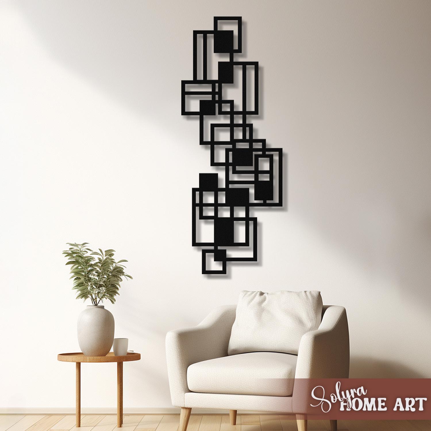 Large Geometric Metal Wall Art, Modern Abstract Square Decor ...