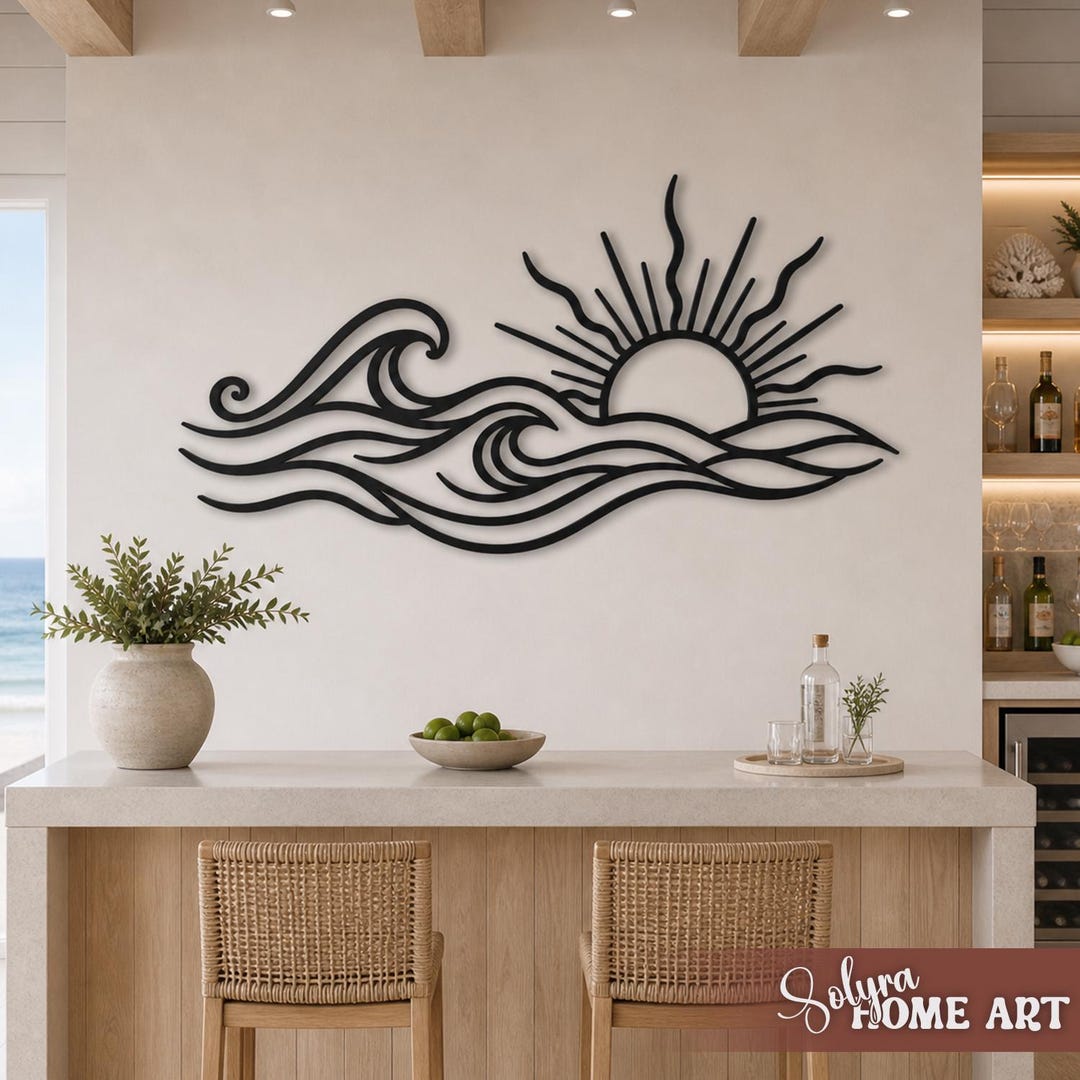 Ocean Wave Coastal Metal Wall Art, Sunset Beach House Decor, Tropical ...