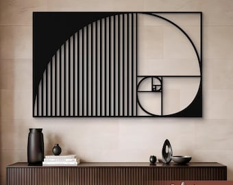Arte de pared de metal con proporción áurea, decoración moderna con espiral de Fibonacci, arte geométrico cortado con láser