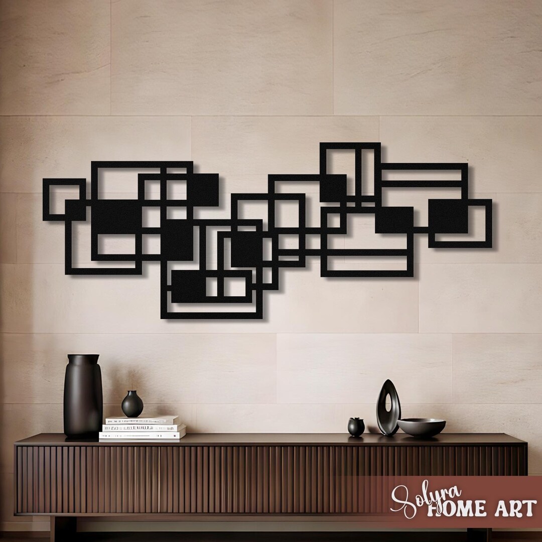 Large Geometric Metal Wall Art, Modern Abstract Square Decor ...