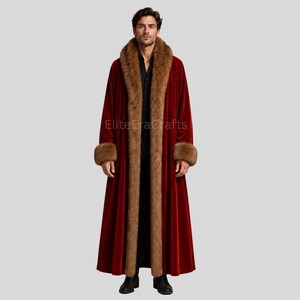 Edwardian 1920s Velvet Cocoon Coat with Fox Fur Trim | Red Gatsby Opera Robe | Vintage Evening Coat |