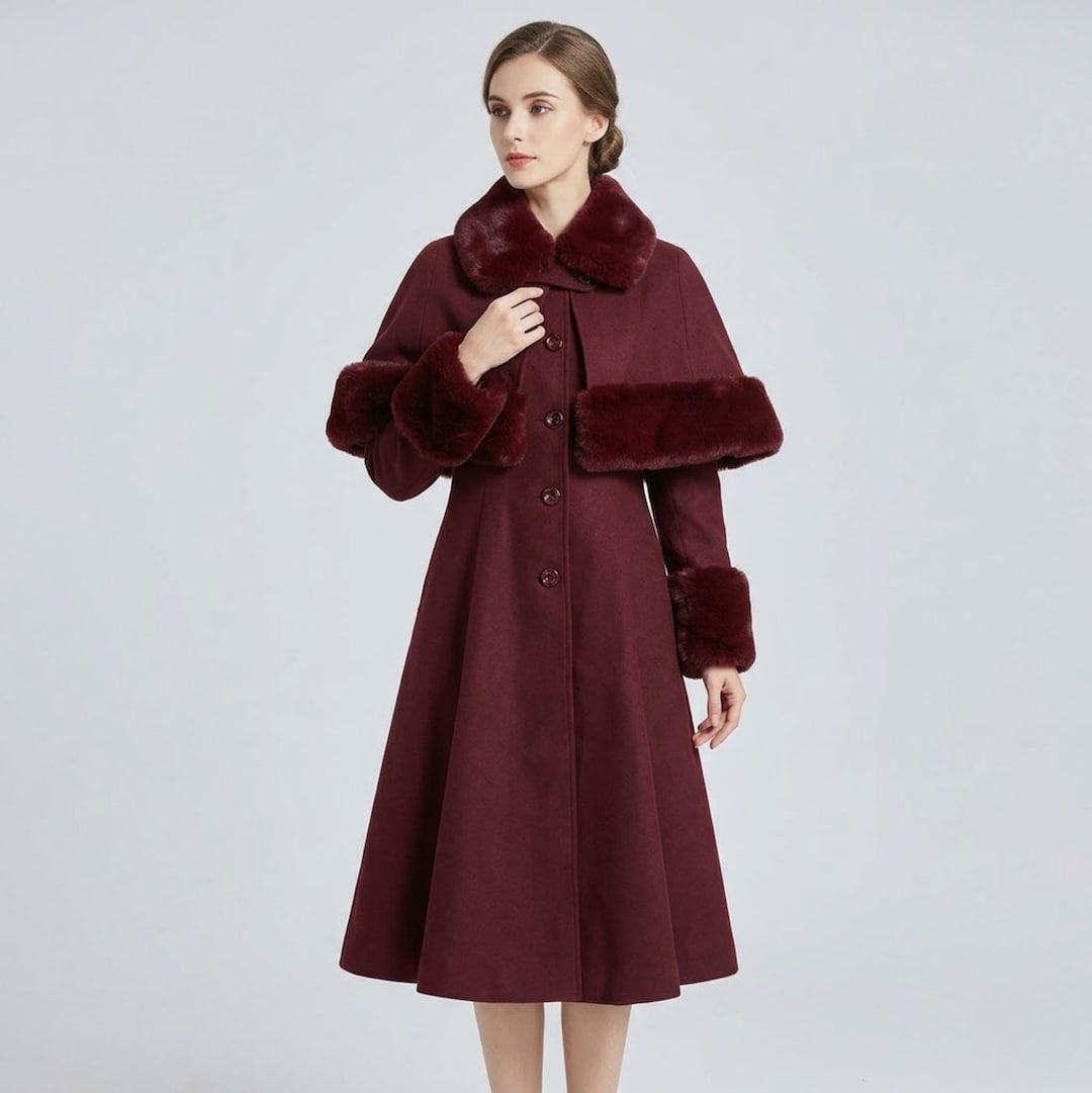 Red Capulet Coat – Women’s Vintage Hooded Coat, Elegant Fit & Flare ...