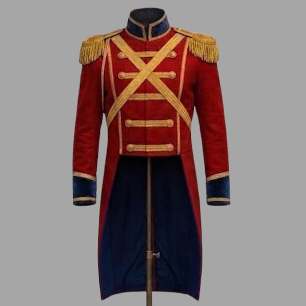 Frac militar de húsares rojos para hombre – Levita victoriana de director de orquesta – Chaqueta steampunk vintage de maestro de ceremonias