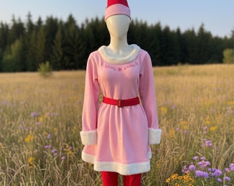 Women's Pink Jovie The Elf Costume Dress – Christmas Elf Outfit | Holiday Cosplay Dress | Handmade Xmas Party Costume - Gift For Her