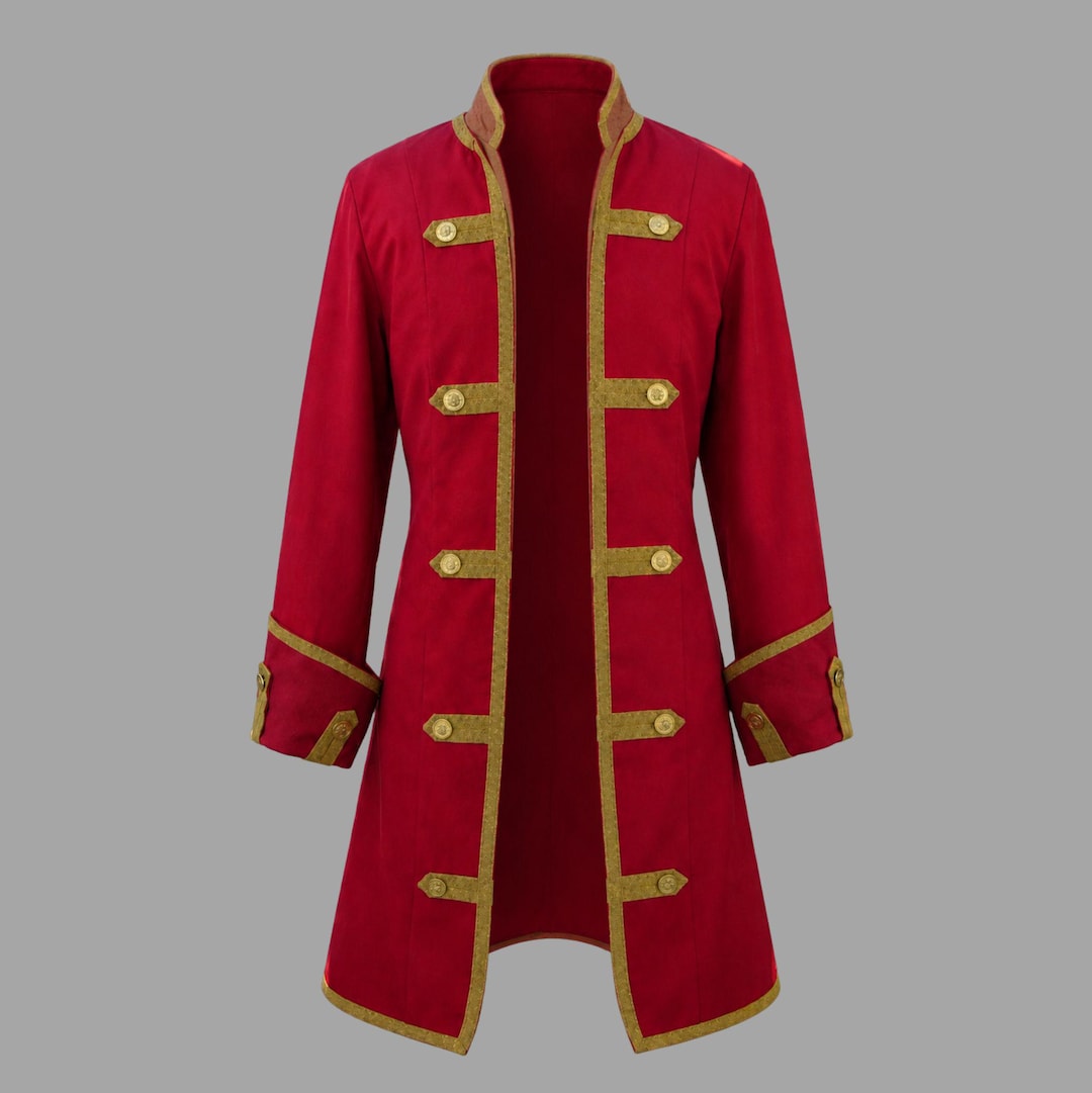 Men's Captain Morgan Pirate Coat | Red Gold Military Jacket | Louis XIV ...