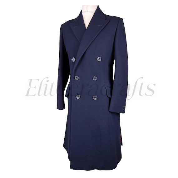 1969 Huntsman Royal Navy Blue Cavalry Twill Overcoat | Vintage