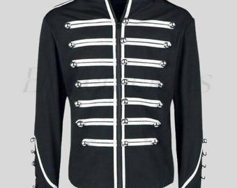 Black Marching Band Jacket | Military Parade Uniform Coat | Gothic Steampunk Zip Up Jacket | Cosplay & Stage wear Costume
