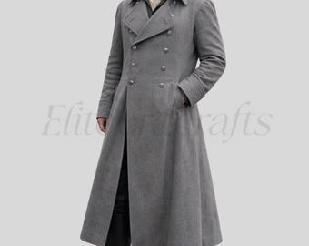 Regency Era Gray Wool Greatcoat for Men | Napoleon Style Long
