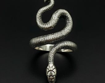 Adjustable Snake Ring Silver Snake Jewelry Serpent Wrap Ring Oxidized Statement Ring Gothic Animal Ring Medusa Jewelry Gift for Her Him