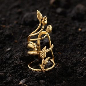 Gold Leaf Arthritis Splint Ring, Full Finger Support for EDS, Boho Joint Stability Ring, Swan Neck Pain Relief Jewelry, Adjustable Brace