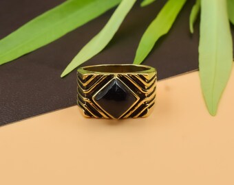 Bague Chevalière Art Déco - Or 18k Avec Diamant - Taille 53 - Années 1970 - Occasion