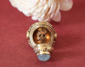 Vintage Poison Ring Skull Secret Compartment Ring | Gothic Victorian Jewelry | Antique Style Statement Ring Gift