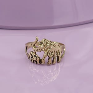 Bague mère et bébé éléphant en plaqué or, symbole d'amour, de protection et de liens familiaux