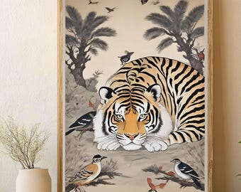 Korean Tiger and Magpie Art Print: Traditional Minhwa Wall Decor (Digital Download)