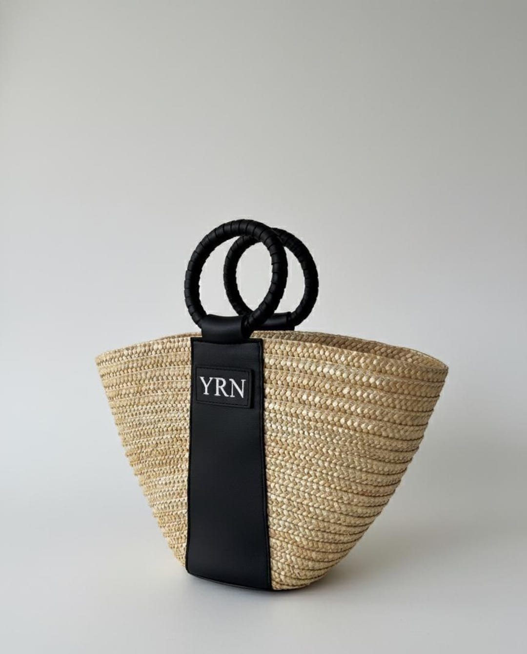 Handmade Straw Tote Bag – Black Leather Handle, Boho Beach Bag - Etsy