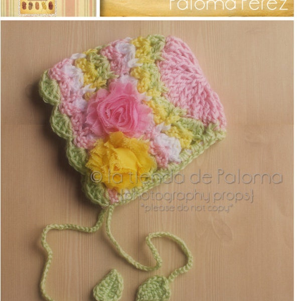 INSTANT DOWNLOAD - Primavera Bonnet Crochet Pattern - Crochet Baby Bonnet  Pattern - Baby hat crochet pattern