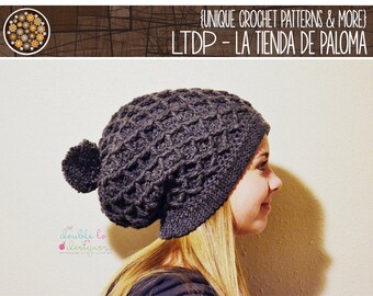 INSTANT DOWNLOAD - Crochet Waffle Gaufre Slouchy Hat