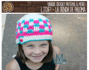 INSTANT DOWNLOAD - Crochet Pattern - Patchwork Button Flap - Crochet Hat Pattern