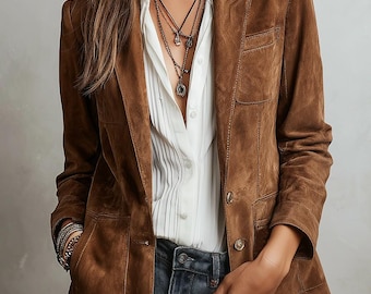 Retro Contrast Stitching Eco-friendly Suede Jacket