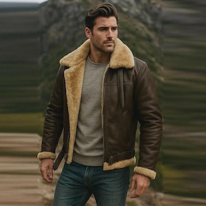 Men's Genuine Leather B3 Aviator Bomber Jacket - Dark Brown Sheepskin Flying Coat